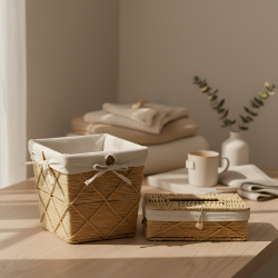 Straw Trash Can & Tissue Box